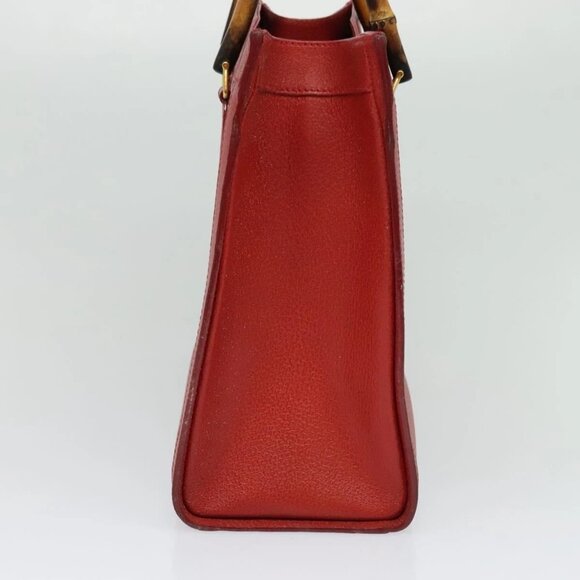 GUCCI Bamboo Hand Bag Leather Red Gold - Picture 3 of 15